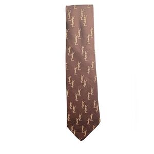 Vintage Yves Saint Laurent Tie Mens Brown Beige Silk YSL Logo